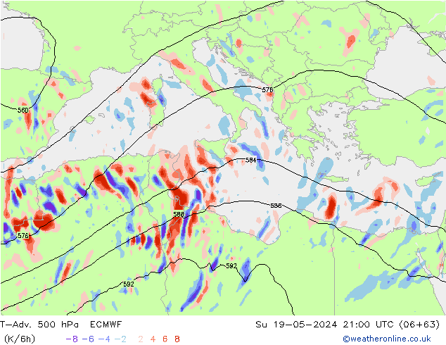 T-Adv. 500 hPa ECMWF nie. 19.05.2024 21 UTC