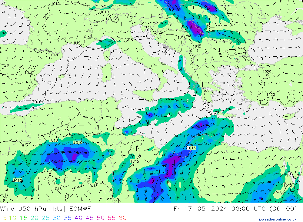 Wind 950 hPa ECMWF Fr 17.05.2024 06 UTC