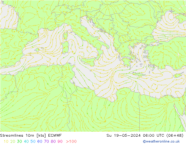 Ligne de courant 10m ECMWF dim 19.05.2024 06 UTC