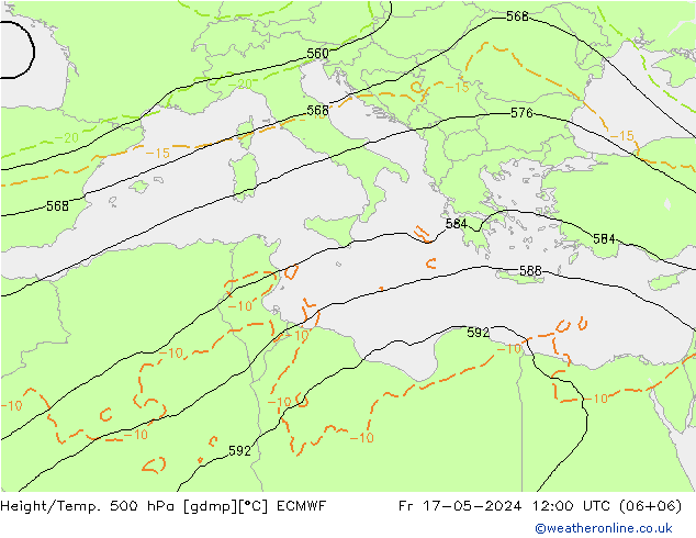 Height/Temp. 500 гПа ECMWF пт 17.05.2024 12 UTC