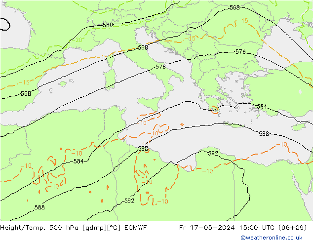 Height/Temp. 500 hPa ECMWF Fr 17.05.2024 15 UTC