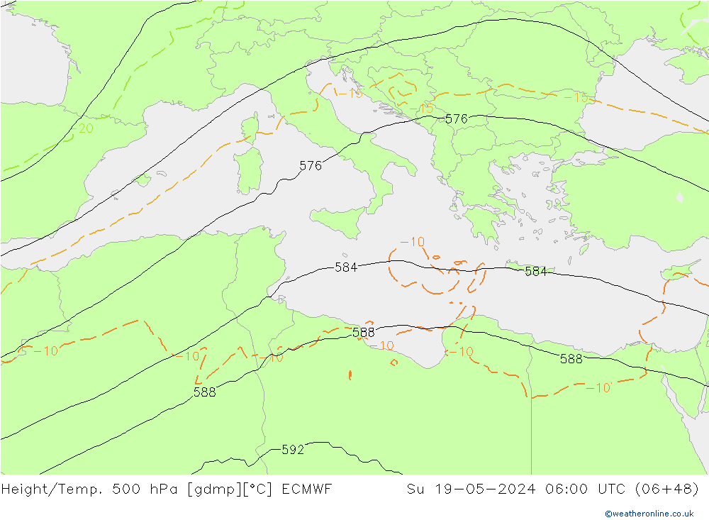 Yükseklik/Sıc. 500 hPa ECMWF Paz 19.05.2024 06 UTC