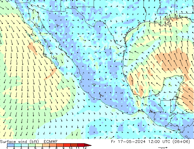 Viento 10 m (bft) ECMWF vie 17.05.2024 12 UTC