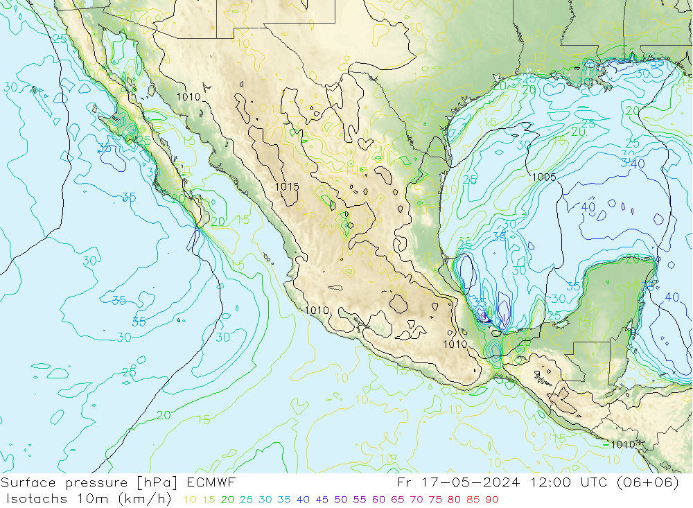 Isotaca (kph) ECMWF vie 17.05.2024 12 UTC