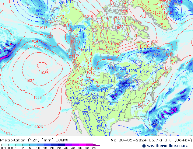 Nied. akkumuliert (12Std) ECMWF Mo 20.05.2024 18 UTC