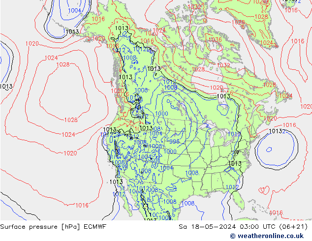 приземное давление ECMWF сб 18.05.2024 03 UTC