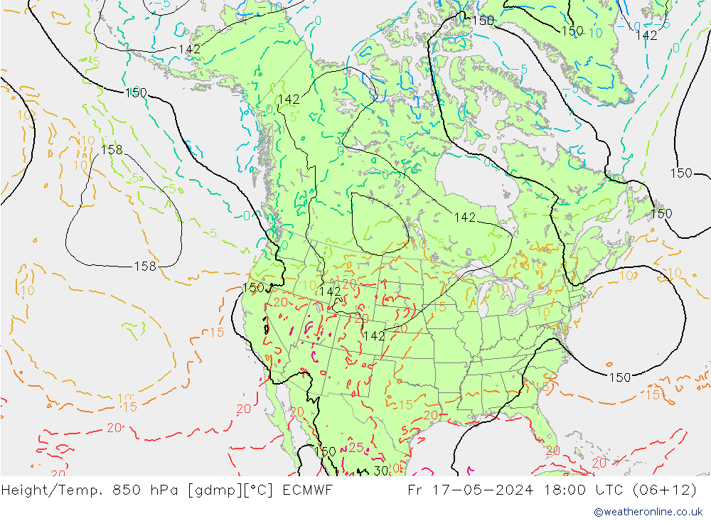 Height/Temp. 850 hPa ECMWF Pá 17.05.2024 18 UTC