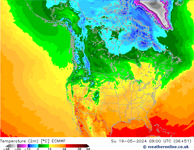 Temperatura (2m) ECMWF dom 19.05.2024 09 UTC