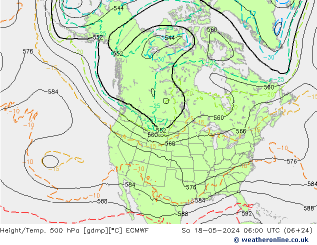 Z500/Rain (+SLP)/Z850 ECMWF 星期六 18.05.2024 06 UTC