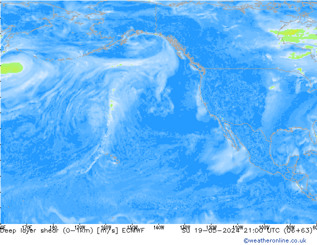 Deep layer shear (0-1km) ECMWF nie. 19.05.2024 21 UTC