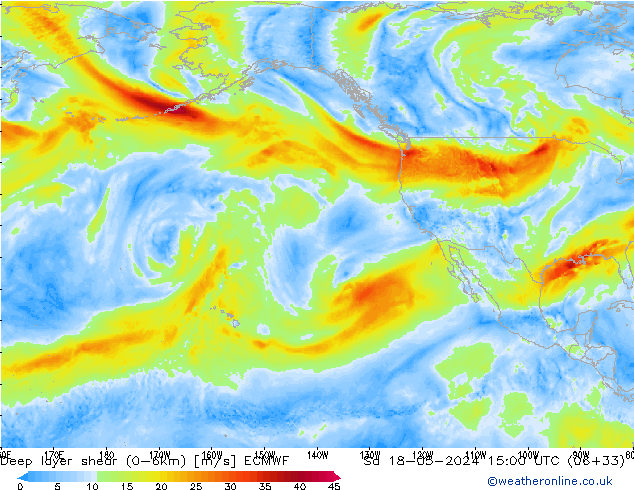 Deep layer shear (0-6km) ECMWF  18.05.2024 15 UTC