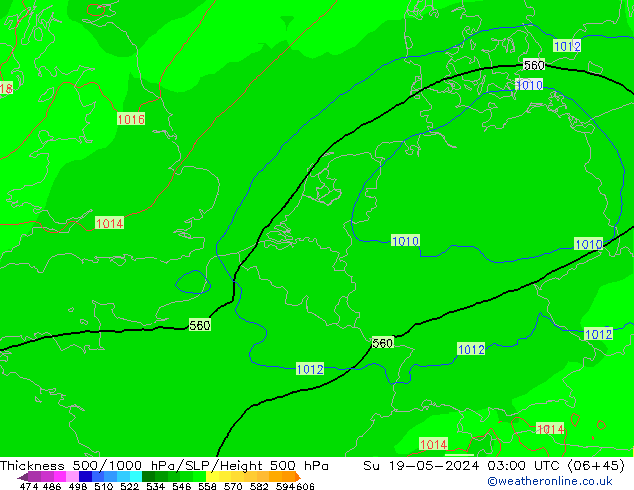 Thck 500-1000hPa ECMWF Su 19.05.2024 03 UTC