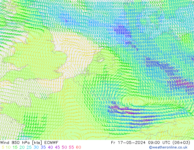 Wind 850 hPa ECMWF Fr 17.05.2024 09 UTC