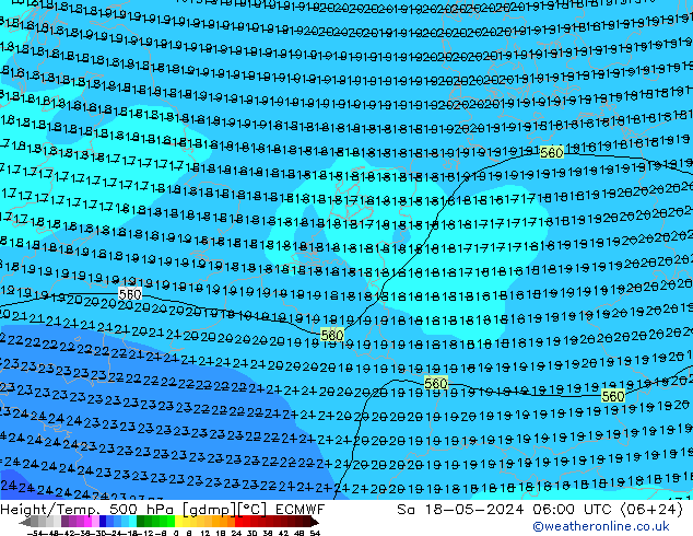 Z500/Rain (+SLP)/Z850 ECMWF сб 18.05.2024 06 UTC