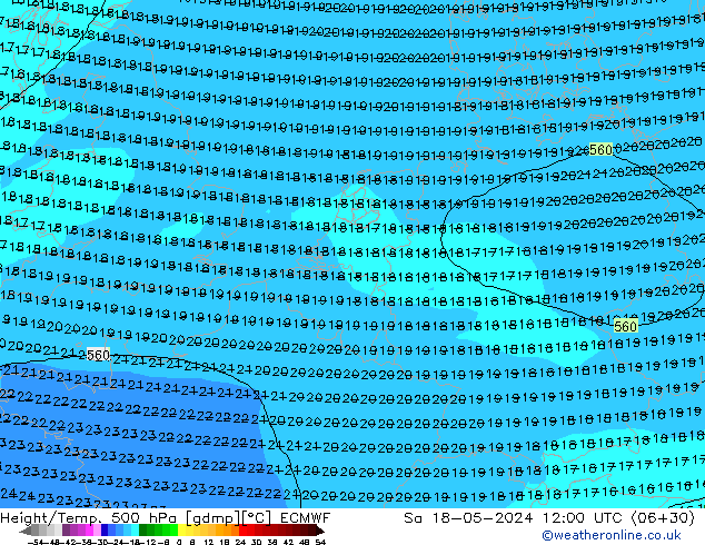 Z500/Rain (+SLP)/Z850 ECMWF Sa 18.05.2024 12 UTC