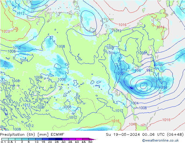 Z500/Rain (+SLP)/Z850 ECMWF Dom 19.05.2024 06 UTC