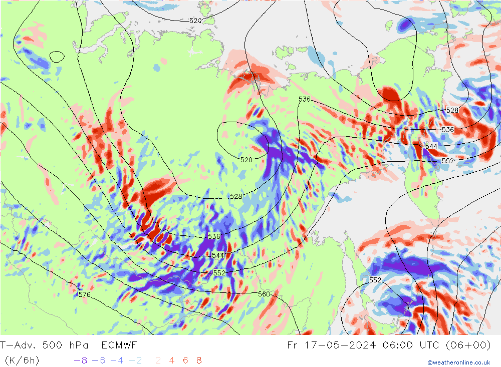 T-Adv. 500 hPa ECMWF Fr 17.05.2024 06 UTC