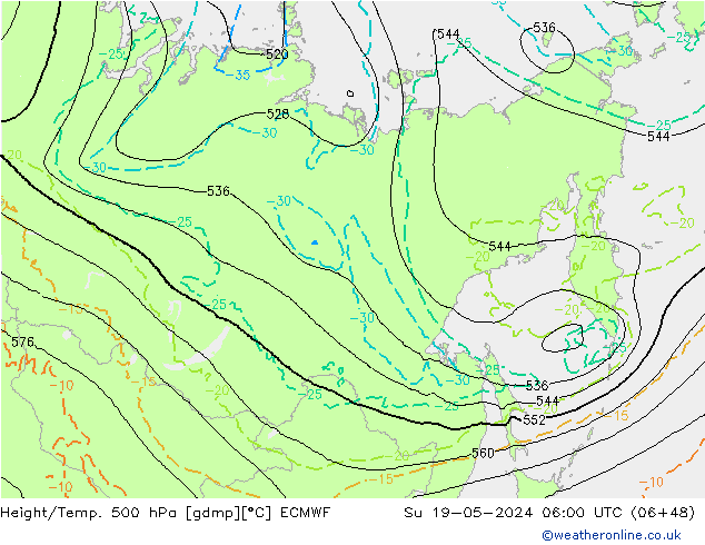 Height/Temp. 500 hPa ECMWF  19.05.2024 06 UTC