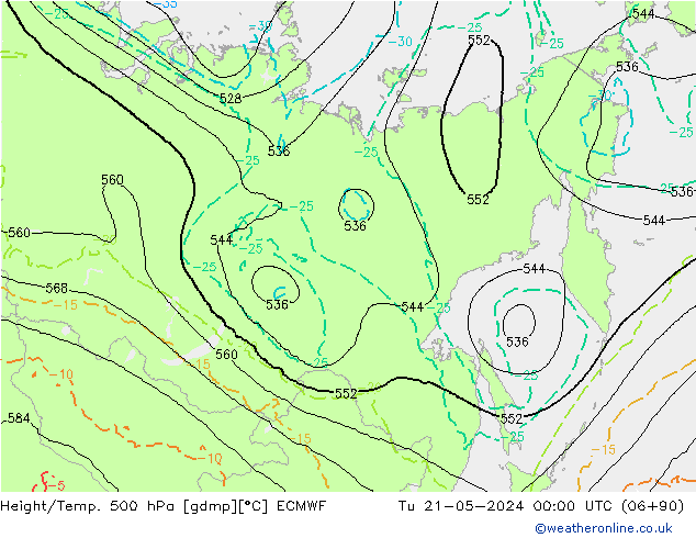 Height/Temp. 500 гПа ECMWF вт 21.05.2024 00 UTC