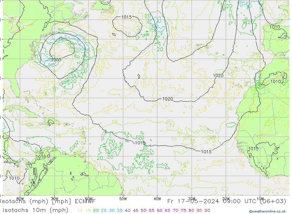 Isotachs (mph) ECMWF  17.05.2024 09 UTC