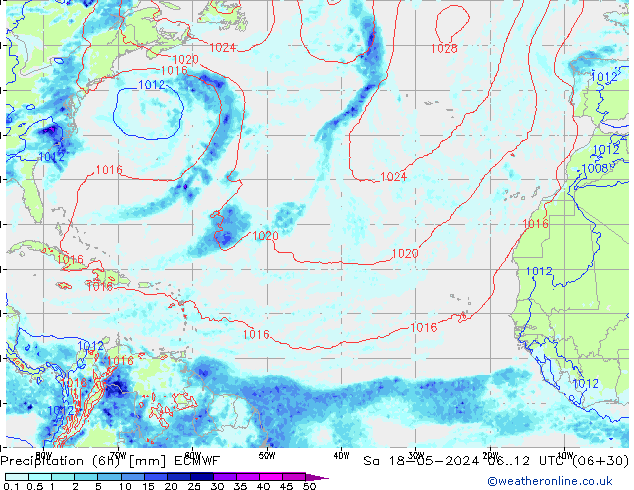 Z500/Rain (+SLP)/Z850 ECMWF so. 18.05.2024 12 UTC