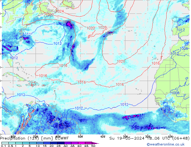 Precipitation (12h) ECMWF Su 19.05.2024 06 UTC