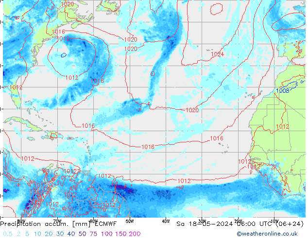Precipitation accum. ECMWF Sa 18.05.2024 06 UTC