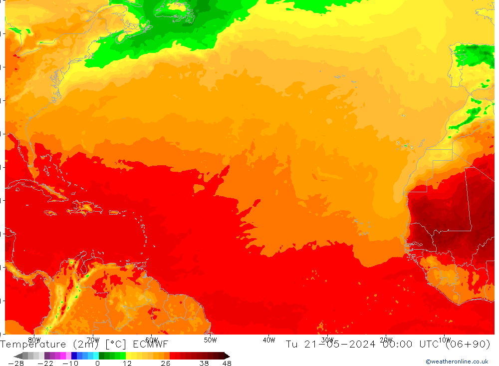 Temperatura (2m) ECMWF mar 21.05.2024 00 UTC