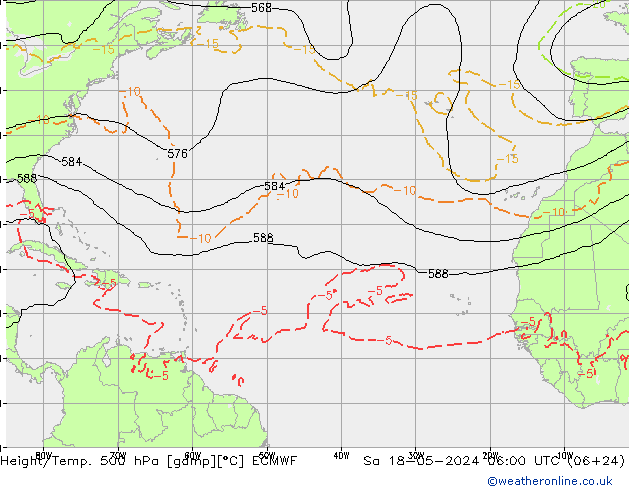 Height/Temp. 500 hPa ECMWF Sa 18.05.2024 06 UTC