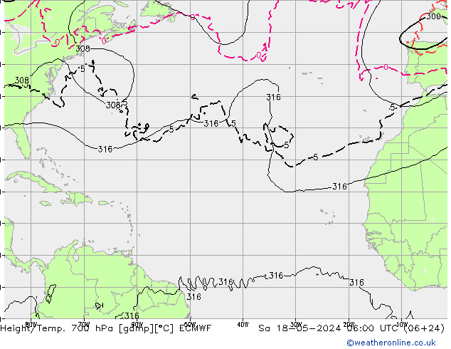 Height/Temp. 700 hPa ECMWF Sa 18.05.2024 06 UTC