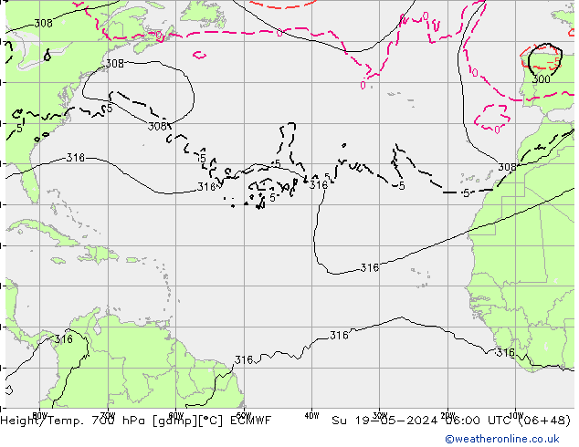 Height/Temp. 700 hPa ECMWF Su 19.05.2024 06 UTC