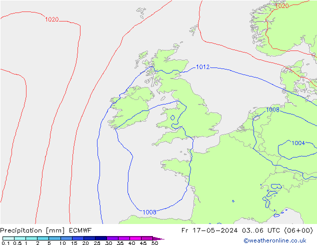 Srážky ECMWF Pá 17.05.2024 06 UTC