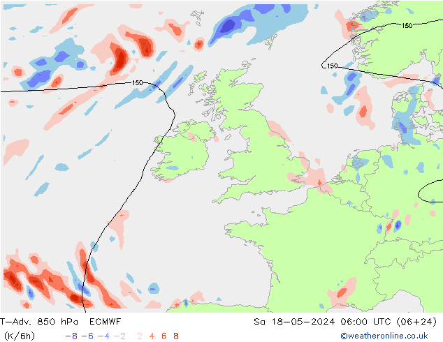 T-Adv. 850 hPa ECMWF Sáb 18.05.2024 06 UTC