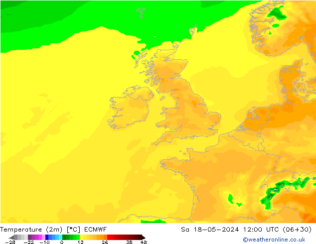 Temperatura (2m) ECMWF Sáb 18.05.2024 12 UTC