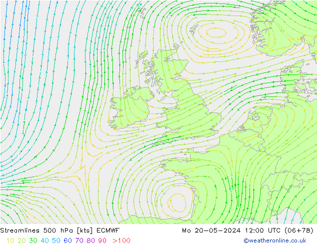 Ligne de courant 500 hPa ECMWF lun 20.05.2024 12 UTC