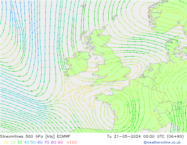 Streamlines 500 hPa ECMWF Tu 21.05.2024 00 UTC