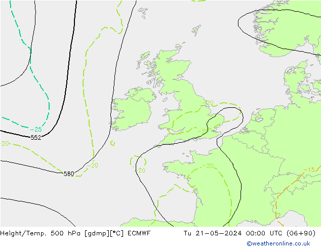 Height/Temp. 500 hPa ECMWF Tu 21.05.2024 00 UTC