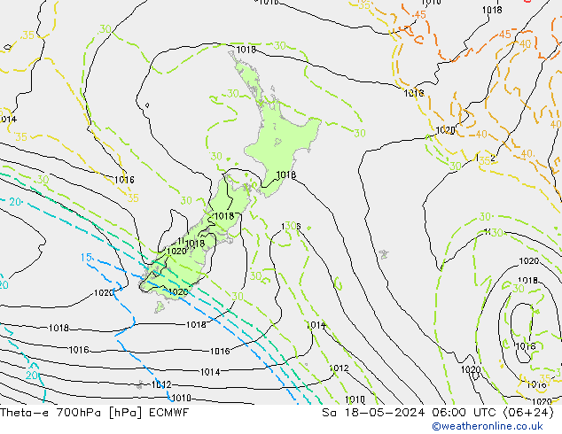 Theta-e 700hPa ECMWF  18.05.2024 06 UTC