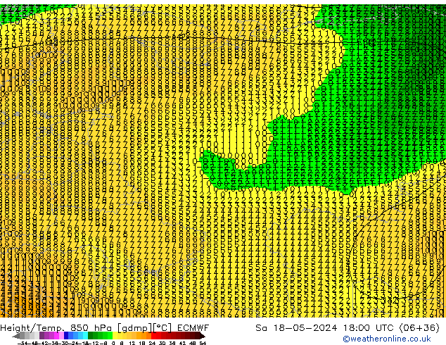 Hoogte/Temp. 850 hPa ECMWF za 18.05.2024 18 UTC