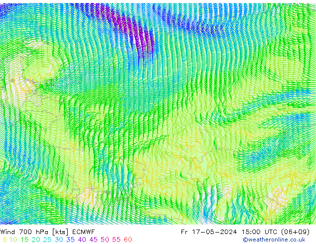 Rüzgar 700 hPa ECMWF Cu 17.05.2024 15 UTC