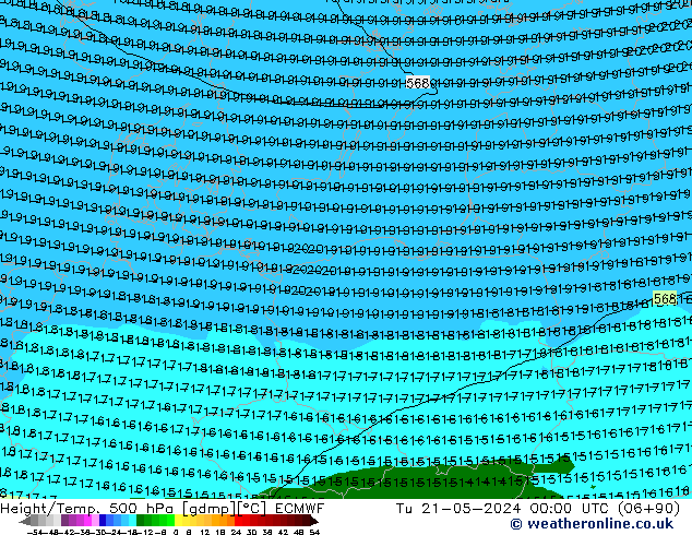 Hoogte/Temp. 500 hPa ECMWF di 21.05.2024 00 UTC