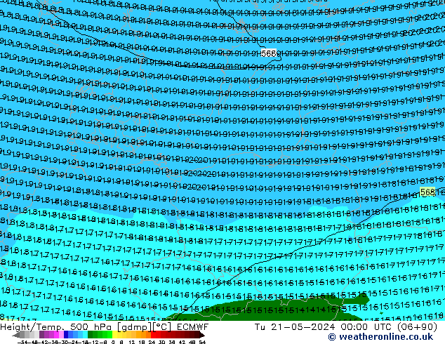 Height/Temp. 500 hPa ECMWF Tu 21.05.2024 00 UTC