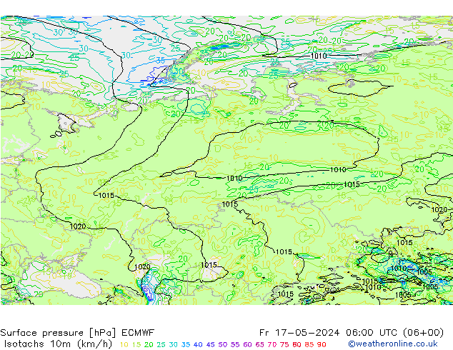 Isotachs (kph) ECMWF Fr 17.05.2024 06 UTC