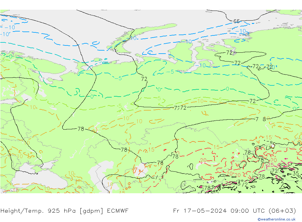 Height/Temp. 925 hPa ECMWF pt. 17.05.2024 09 UTC