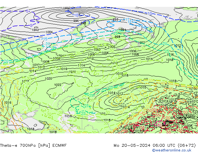 Theta-e 700hPa ECMWF Mo 20.05.2024 06 UTC