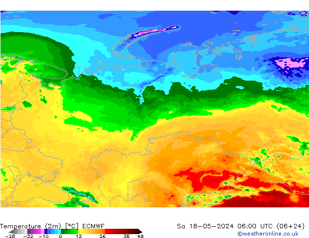Temperatura (2m) ECMWF sab 18.05.2024 06 UTC