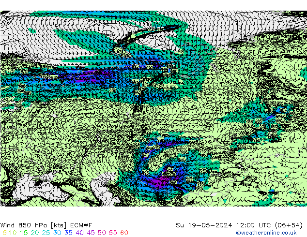 Wind 850 hPa ECMWF Su 19.05.2024 12 UTC