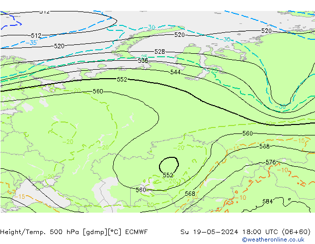 Z500/Rain (+SLP)/Z850 ECMWF Su 19.05.2024 18 UTC