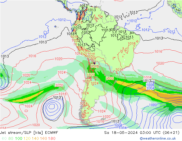 Jet stream/SLP ECMWF Sa 18.05.2024 03 UTC