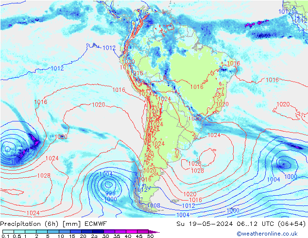 Z500/Rain (+SLP)/Z850 ECMWF Dom 19.05.2024 12 UTC